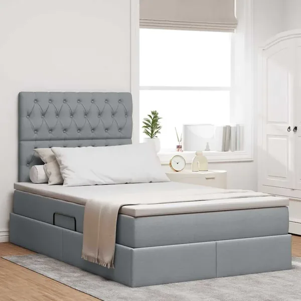 Lit de rangement LED avec matelas Gris clair 120 x 190 cm Tissu