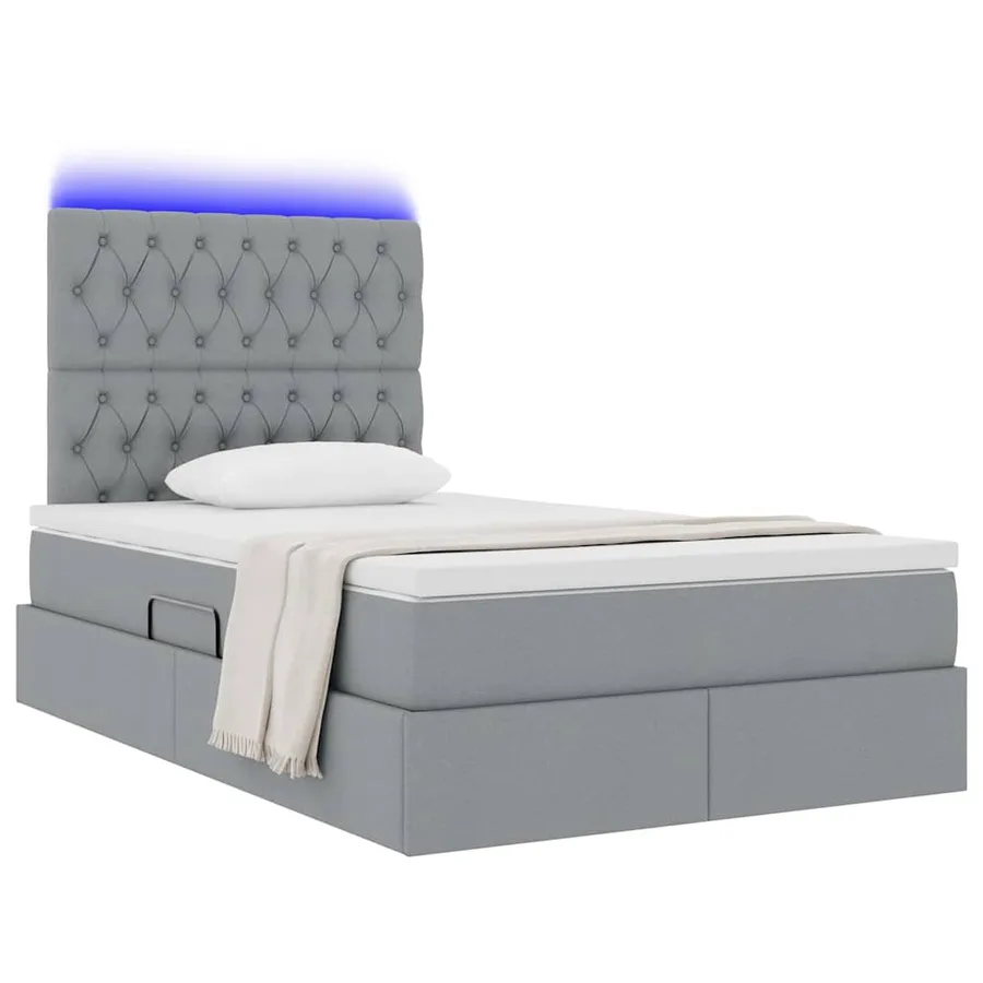 Lit de rangement LED avec matelas Gris clair 120 x 190 cm Tissu - 3