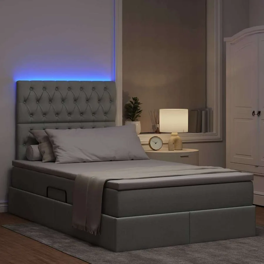 Lit de rangement LED avec matelas Gris clair 120 x 190 cm Tissu - 5