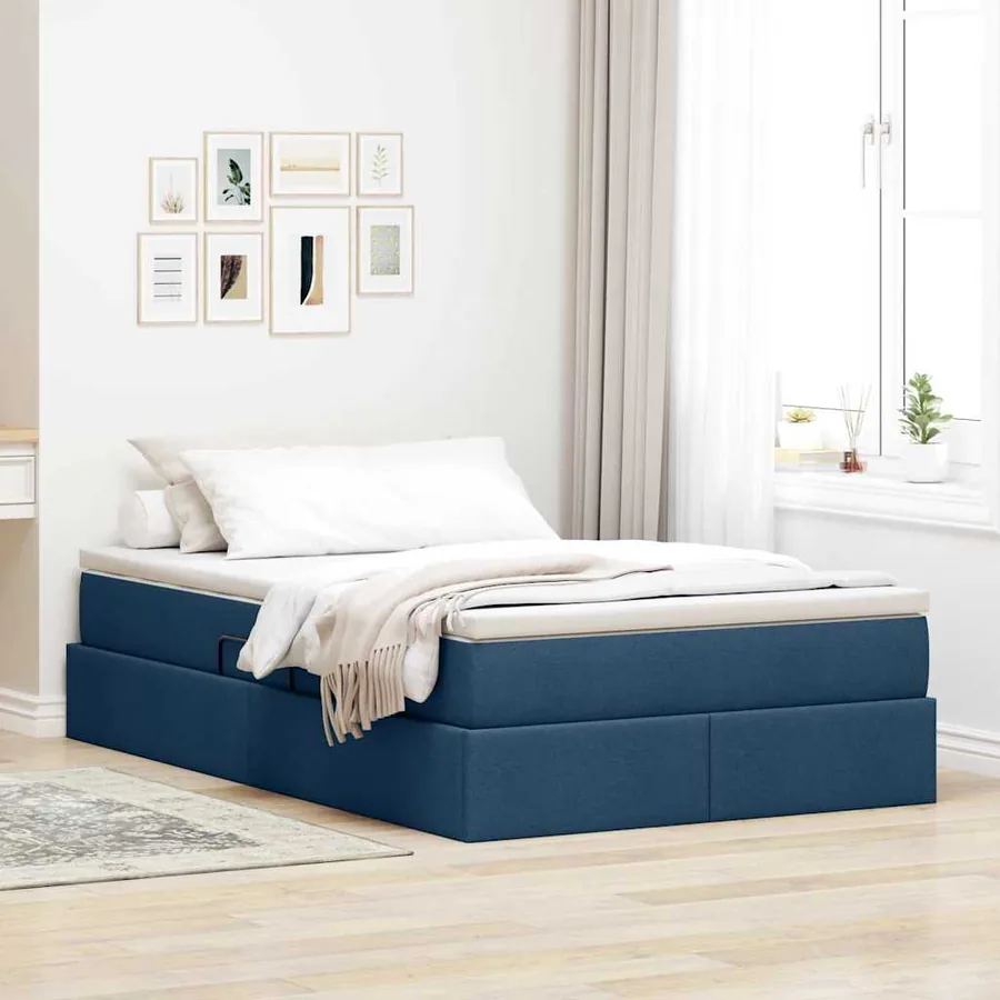 Lit avec rangement et matelas Bleu 120 x 200 cm Polyester