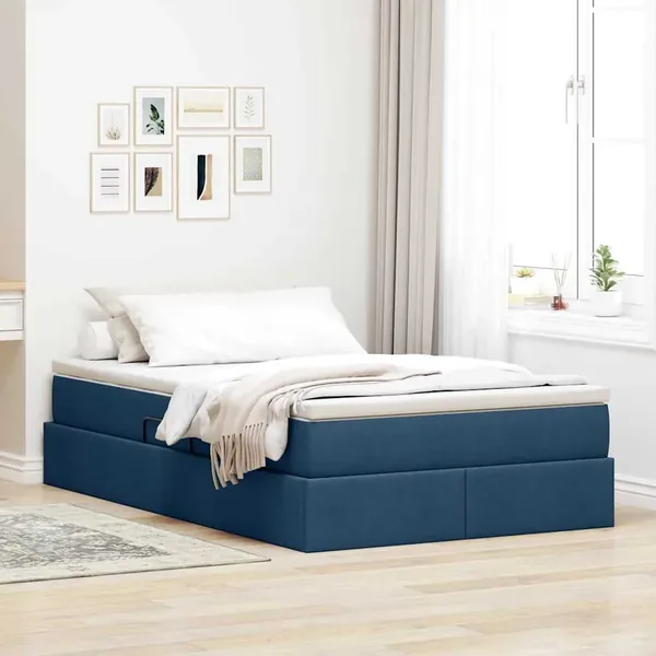 Lit avec rangement et matelas Bleu 120 x 200 cm Polyester