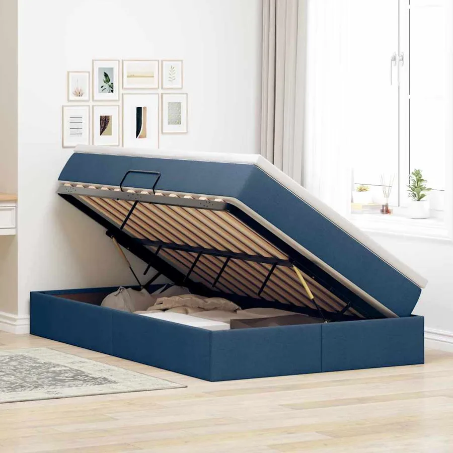 Lit avec rangement et matelas Bleu 120 x 200 cm Polyester - 4