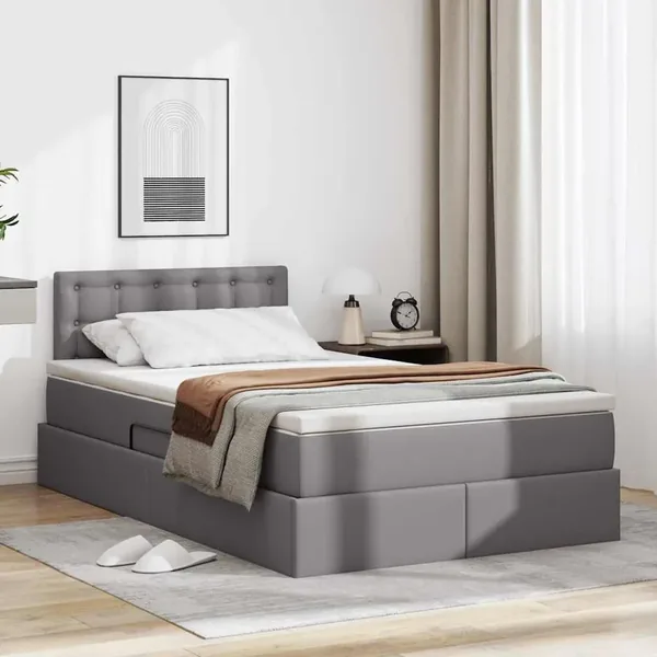 Lit avec rangement et matelas Gris 120 x 200 cm Simili cuir