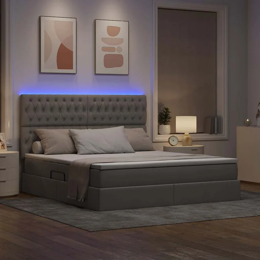 Lit de rangement LED avec matelas Taupe 160 x 200 cm Tissu - 5
