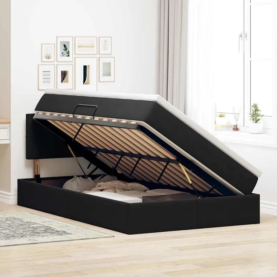 Lit de Rangement avec matelas Noir 120 x 190 cm Velours - 4