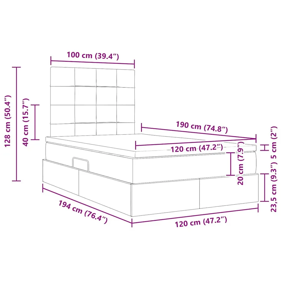 Lit de rangement LED avec matelas Noir 120 x 190 cm Velours - 17