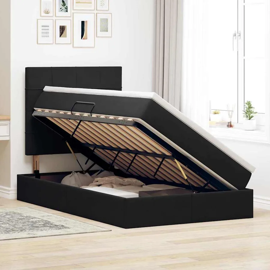 Lit de rangement LED avec matelas Noir 120 x 190 cm Velours - 4