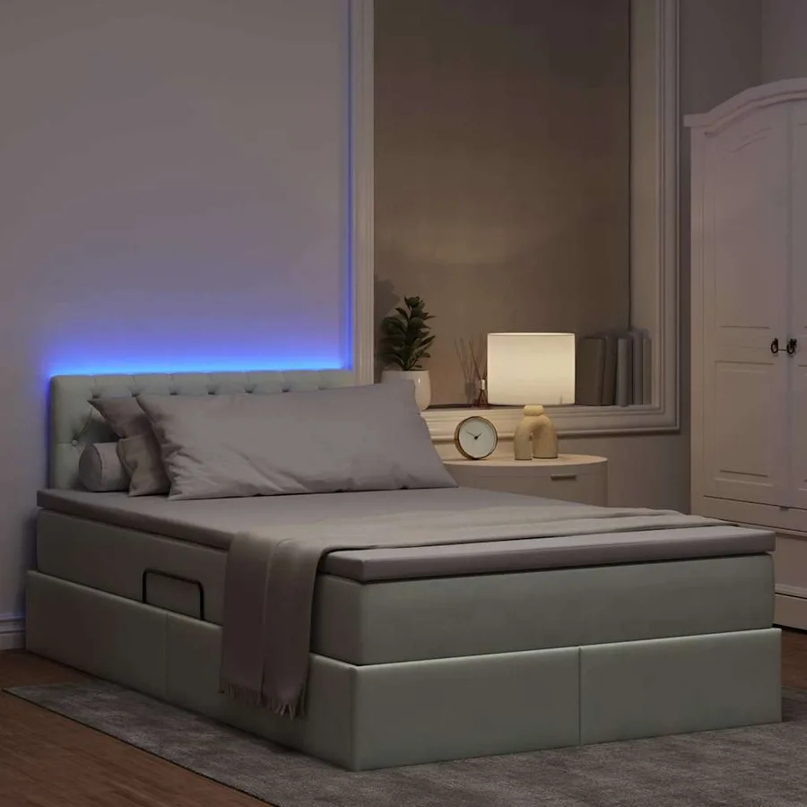 Lit de rangement LED avec matelas Gris clair 120 x 190 cm - 5