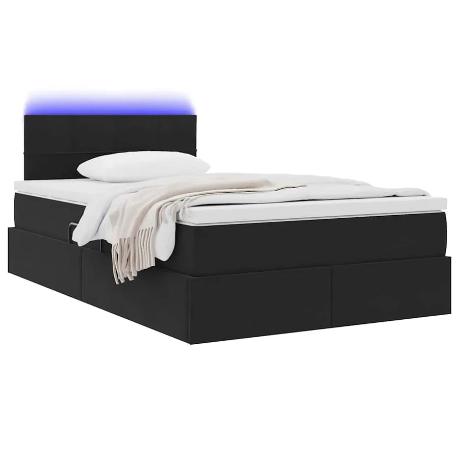Lit de rangement LED avec matelas Noir 120 x 190 cm Velours - 3