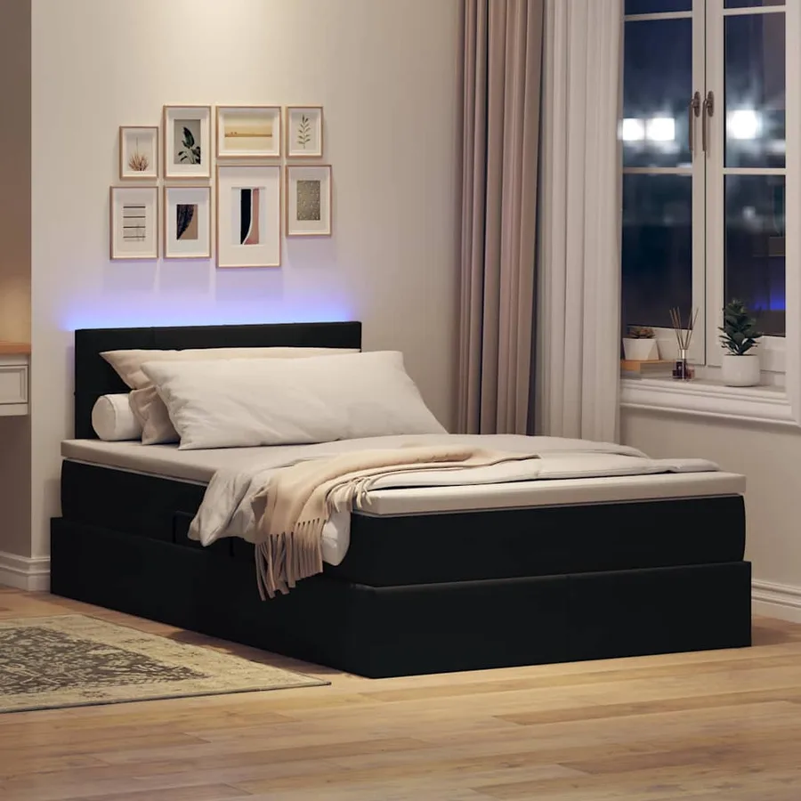 Lit de rangement LED avec matelas Noir 120 x 190 cm Velours - 5
