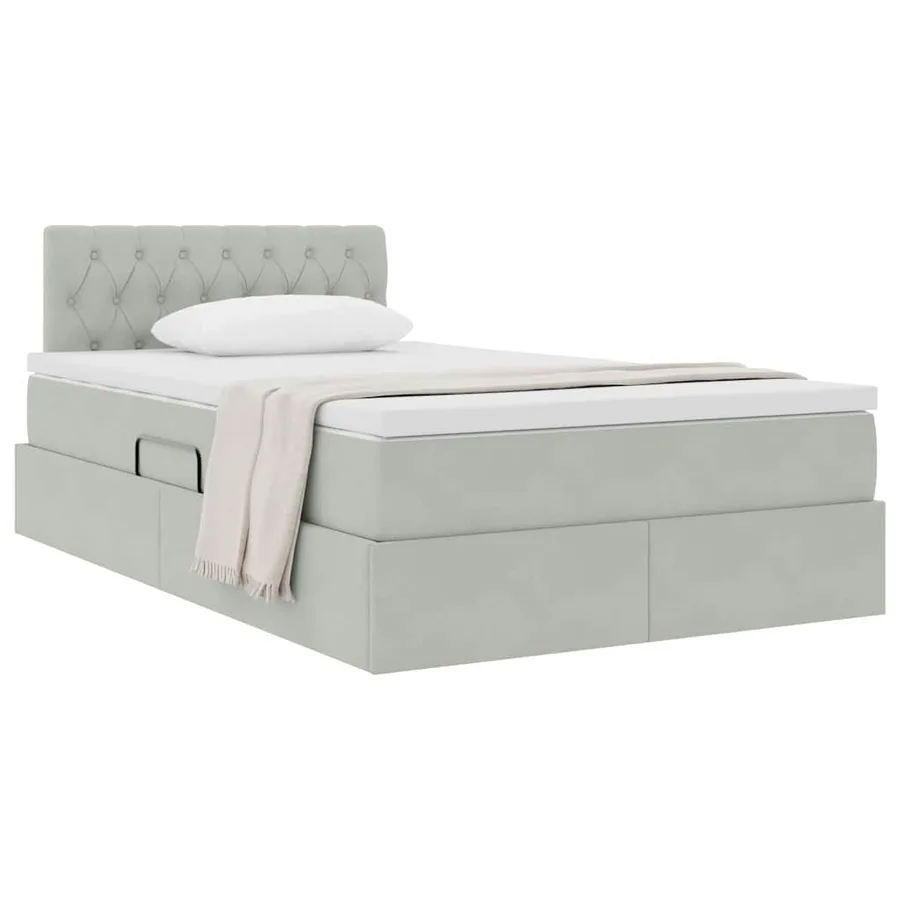 Lit de Rangement avec matelas Gris clair 120 x 190 cm Velours - 3