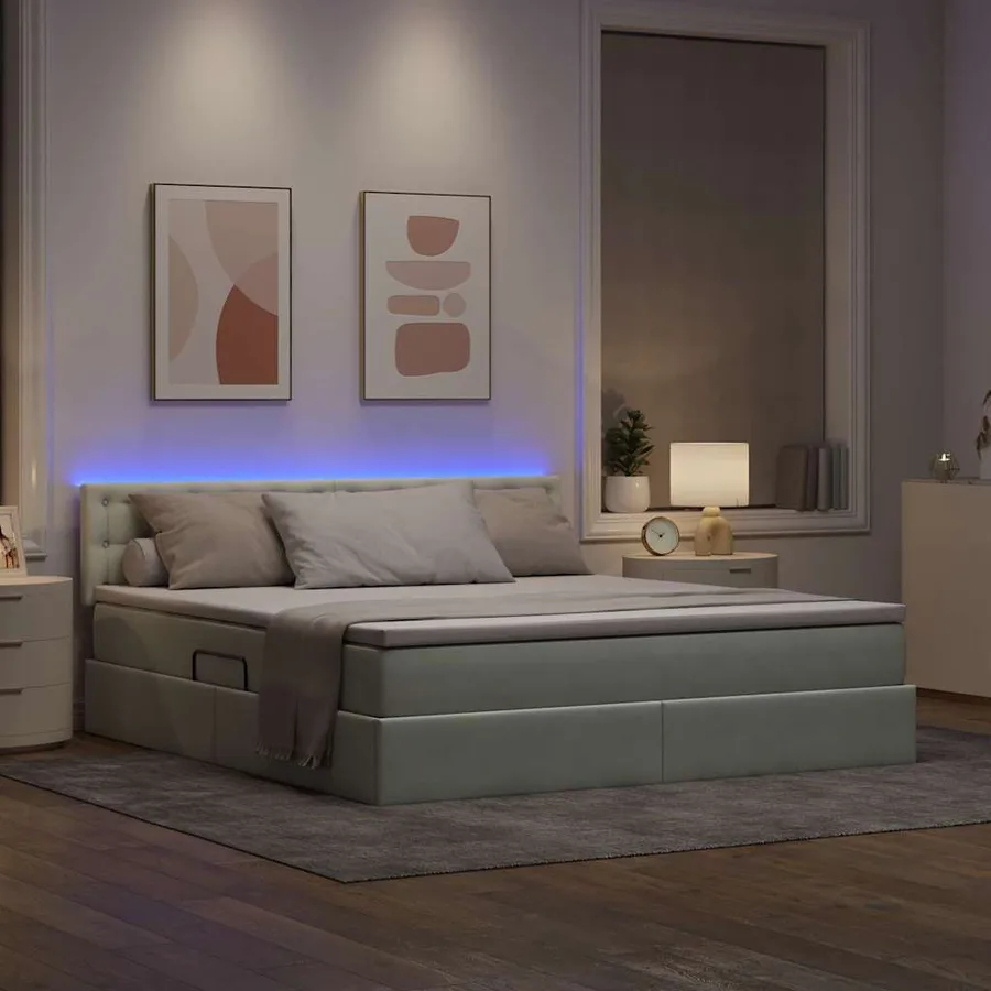 Lit de rangement LED avec matelas Gris clair 160 x 200 cm - 5