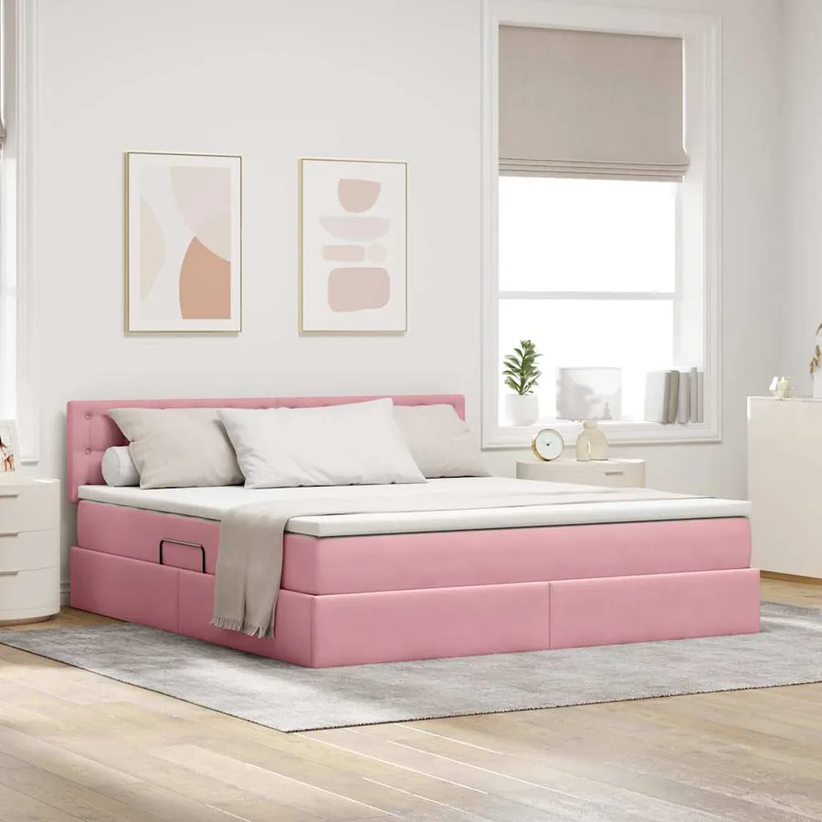 Lit de rangement LED avec matelas Rose 160 x 200 cm Velours