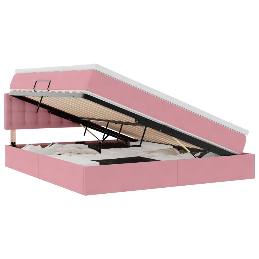 Lit de rangement LED avec matelas Rose 160 x 200 cm Velours - 2