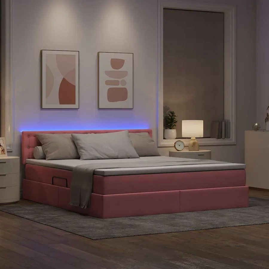 Lit de rangement LED avec matelas Rose 160 x 200 cm Velours - 5