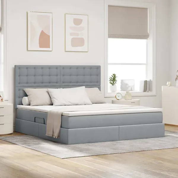 Lit avec rangement et matelas Gris clair 160 x 200 cm tissu