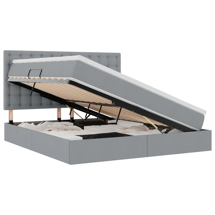 Lit avec rangement et matelas Gris clair 160 x 200 cm tissu - 2