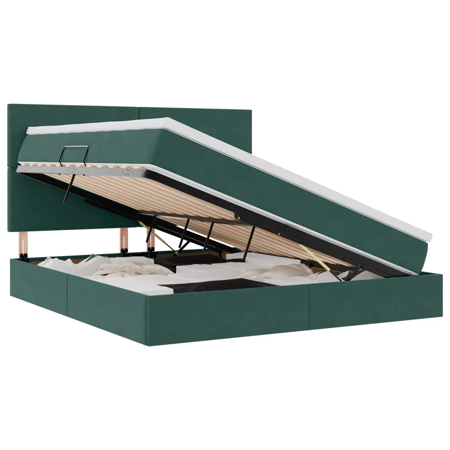 Lit de rangement LED avec matelas Vert foncé 160 x 200 cm - 2