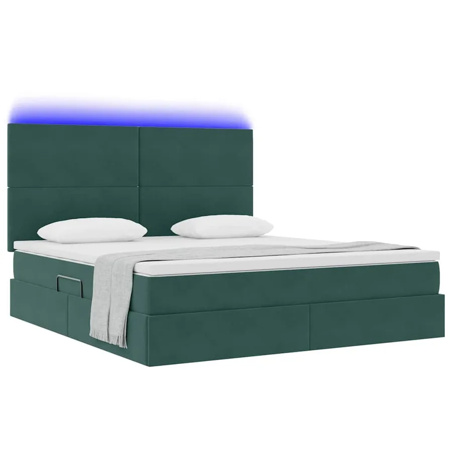 Lit de rangement LED avec matelas Vert foncé 160 x 200 cm - 3