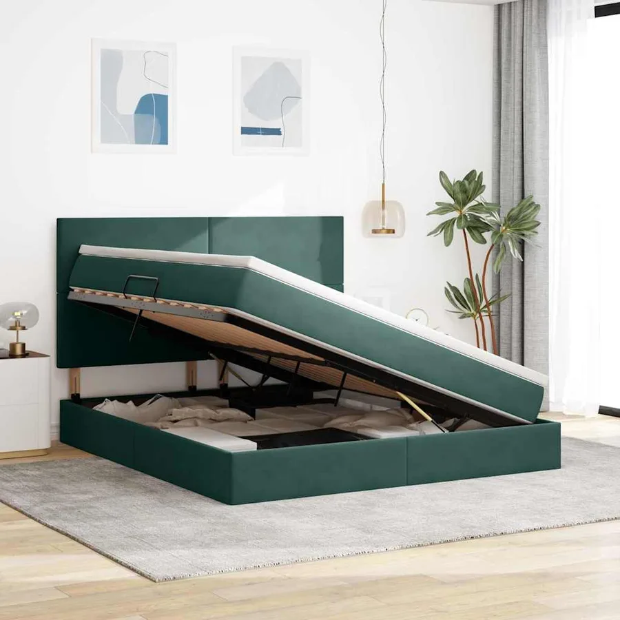 Lit de rangement LED avec matelas Vert foncé 160 x 200 cm - 4