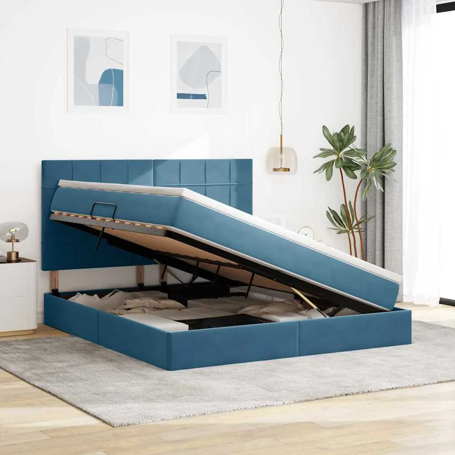 Lit de rangement LED avec matelas Bleu foncé 160 x 200 cm - 4