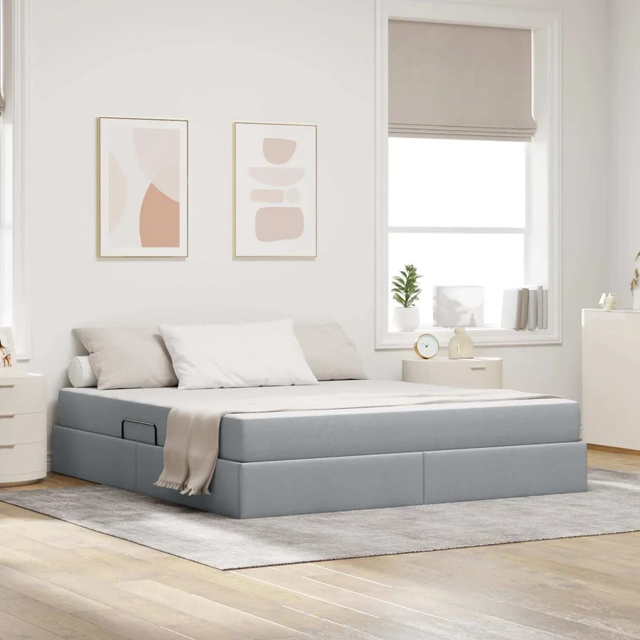 Lit avec rangement et matelas Gris clair 160 x 200 cm Polyester
