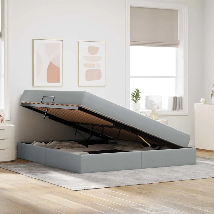 Lit avec rangement et matelas Gris clair 160 x 200 cm Polyester - 4