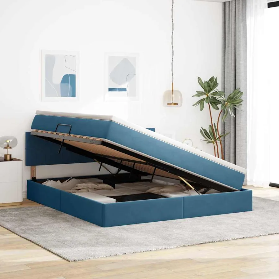 Lit de rangement LED avec matelas Bleu foncé 160 x 200 cm - 4