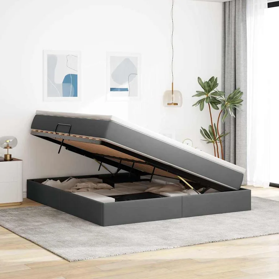 Lit avec rangement et matelas Gris foncé 160 x 200 cm Polyester - 4
