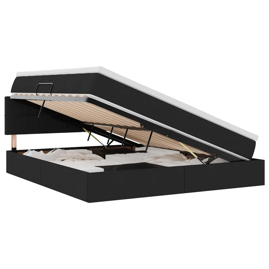 Lit de rangement LED avec matelas Noir 160 x 200 cm Tissu - 2