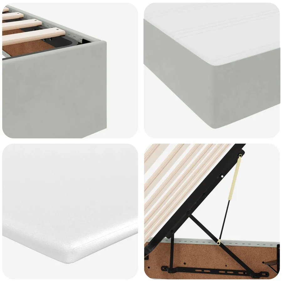Lit avec rangement et matelas Gris clair 160 x 200 cm Velours - 11