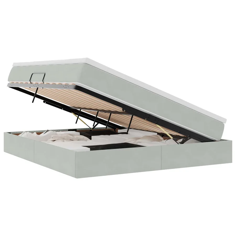Lit avec rangement et matelas Gris clair 160 x 200 cm Velours - 2
