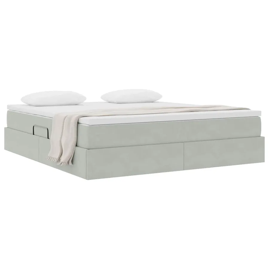 Lit avec rangement et matelas Gris clair 160 x 200 cm Velours - 3