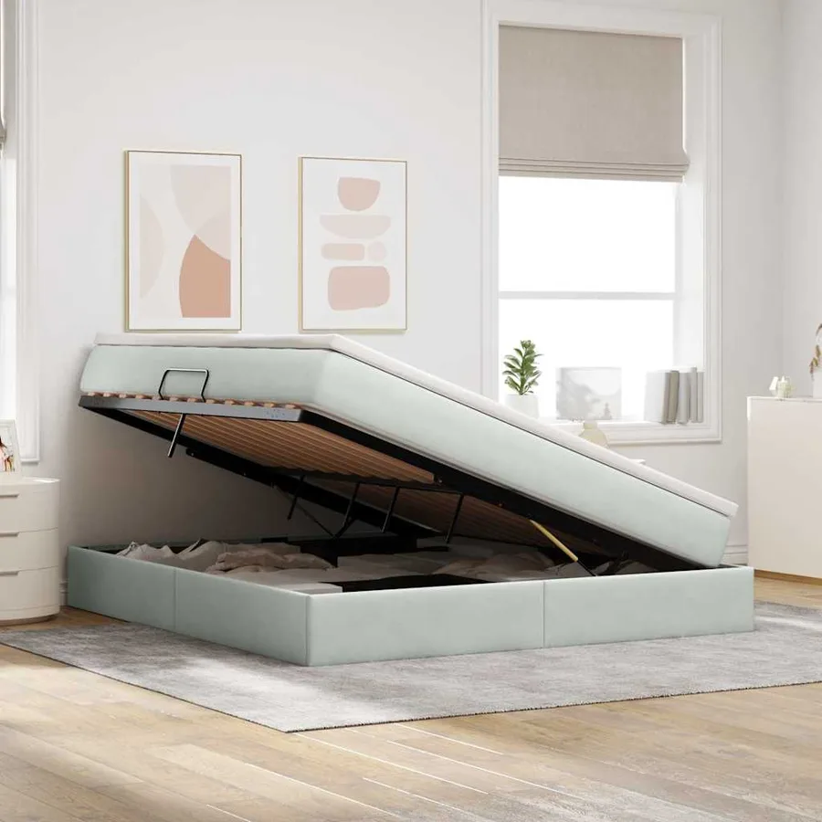 Lit avec rangement et matelas Gris clair 160 x 200 cm Velours - 4