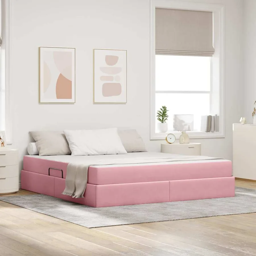 Lit avec rangement et matelas Rose 160 x 200 cm Velours