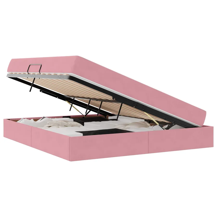 Lit avec rangement et matelas Rose 160 x 200 cm Velours - 2