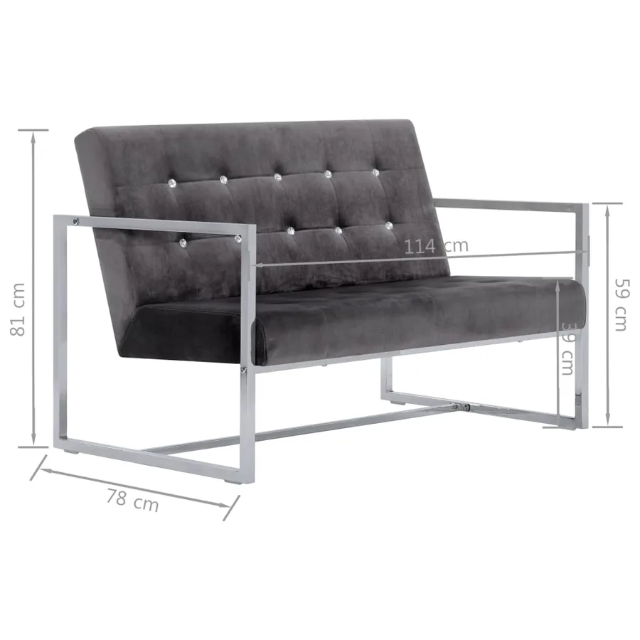 Canapé 2 places avec accoudoirs Gris foncé Chrome et velours - 8