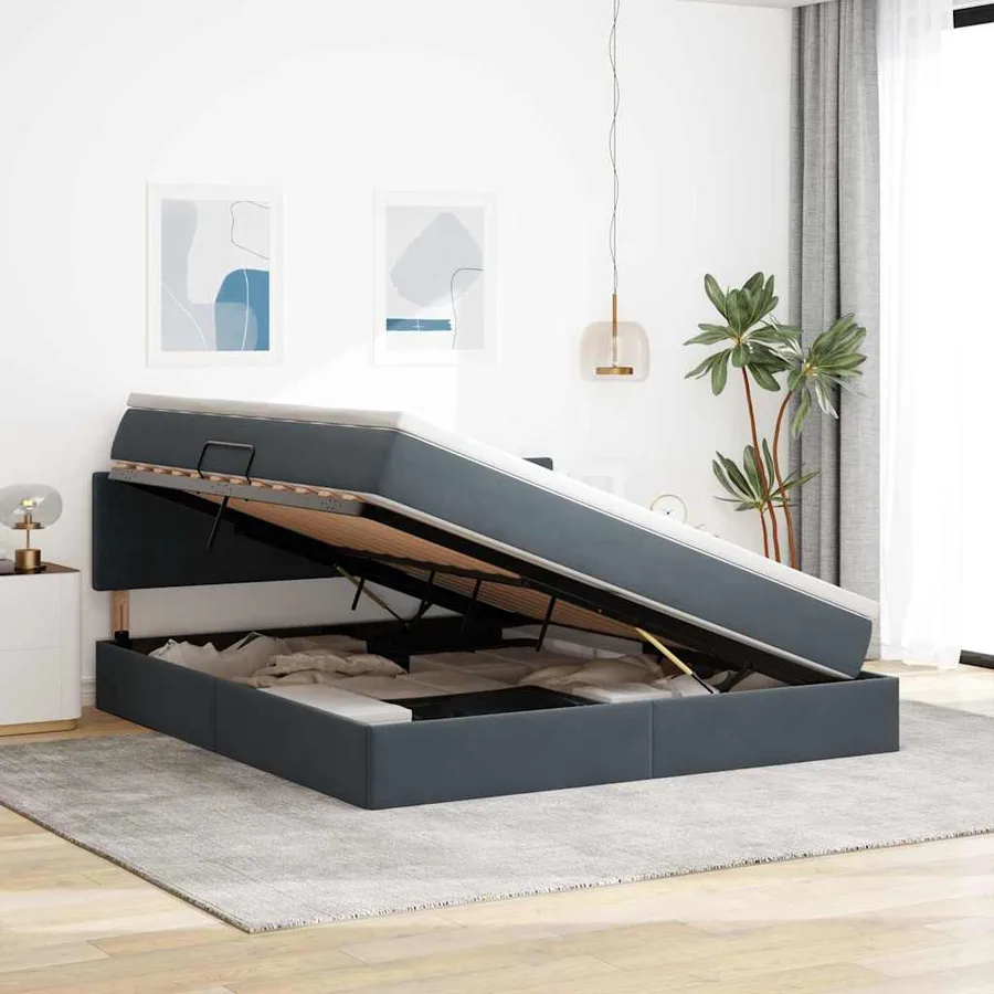 Lit de Rangement avec matelas Gris foncé 160 x 200 cm Velours - 4