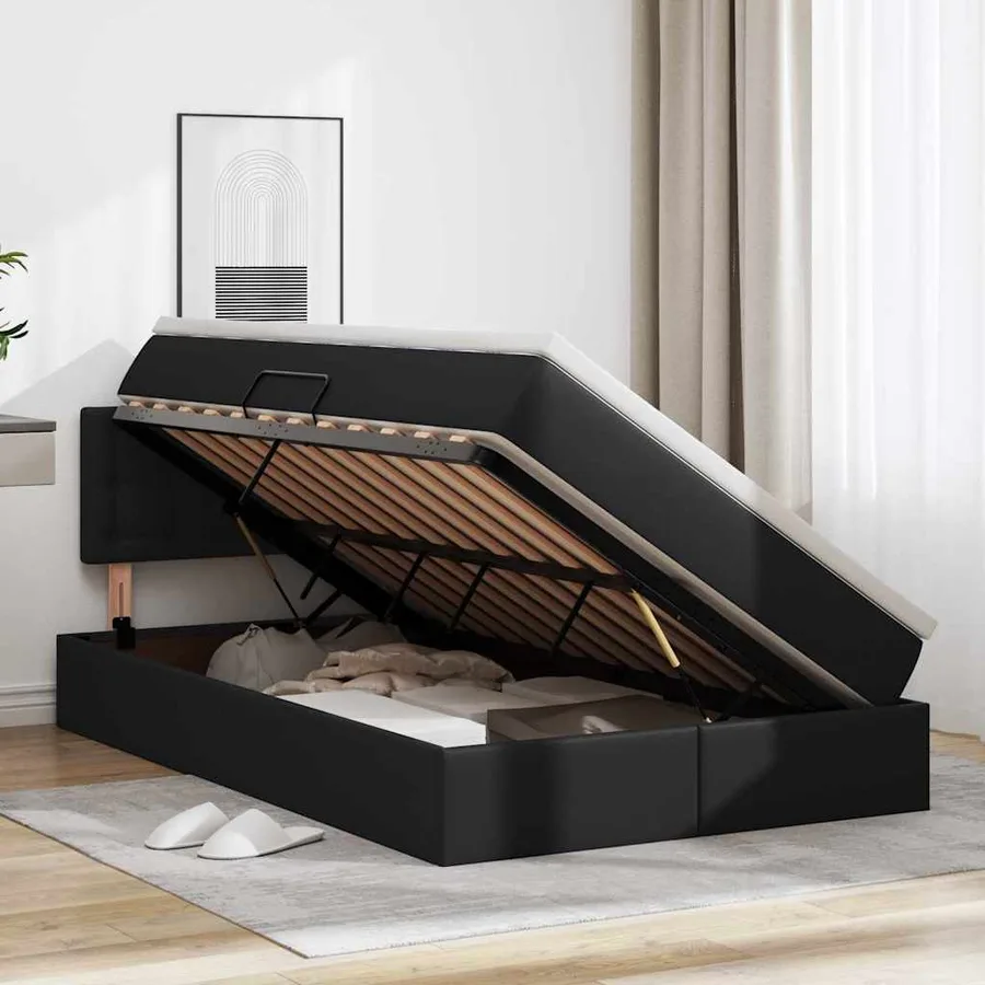 Lit avec rangement et matelas Noir 120 x 190 cm Simili cuir - 4