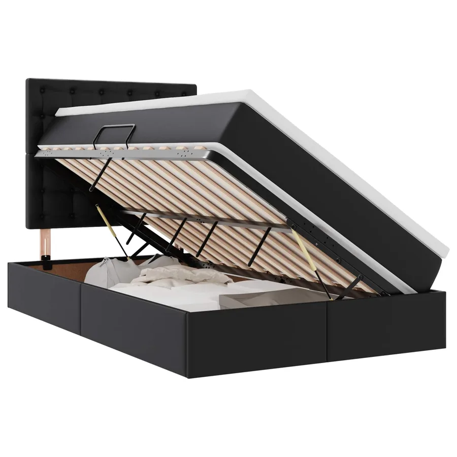 Lit avec rangement et LED Noir 120 x 190 cm Simili cuir - 2