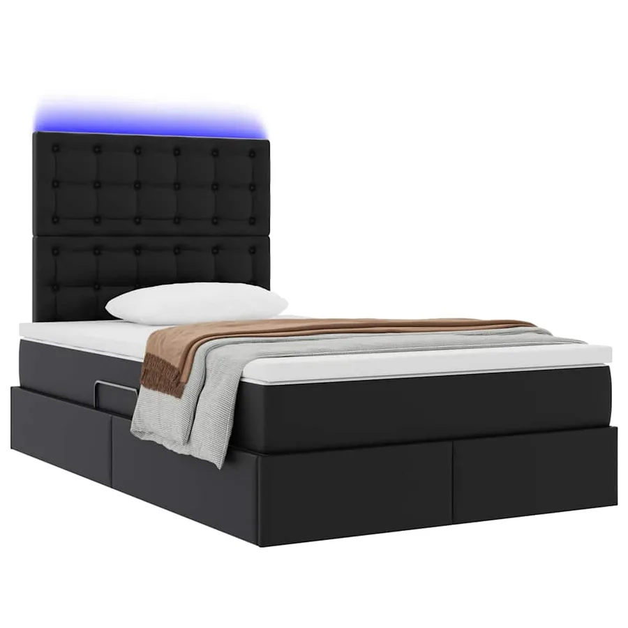 Lit avec rangement et LED Noir 120 x 190 cm Simili cuir - 3