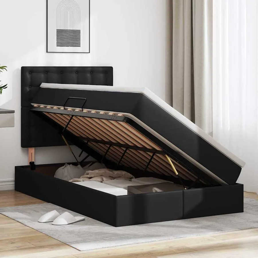 Lit avec rangement et LED Noir 120 x 190 cm Simili cuir - 4