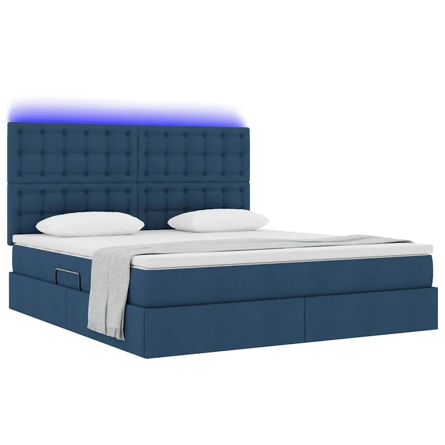 Lit de rangement LED avec matelas Bleu 160 x 200 cm Tissu - 3