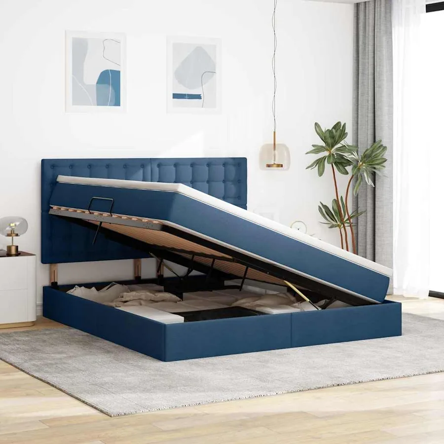 Lit de rangement LED avec matelas Bleu 160 x 200 cm Tissu - 4