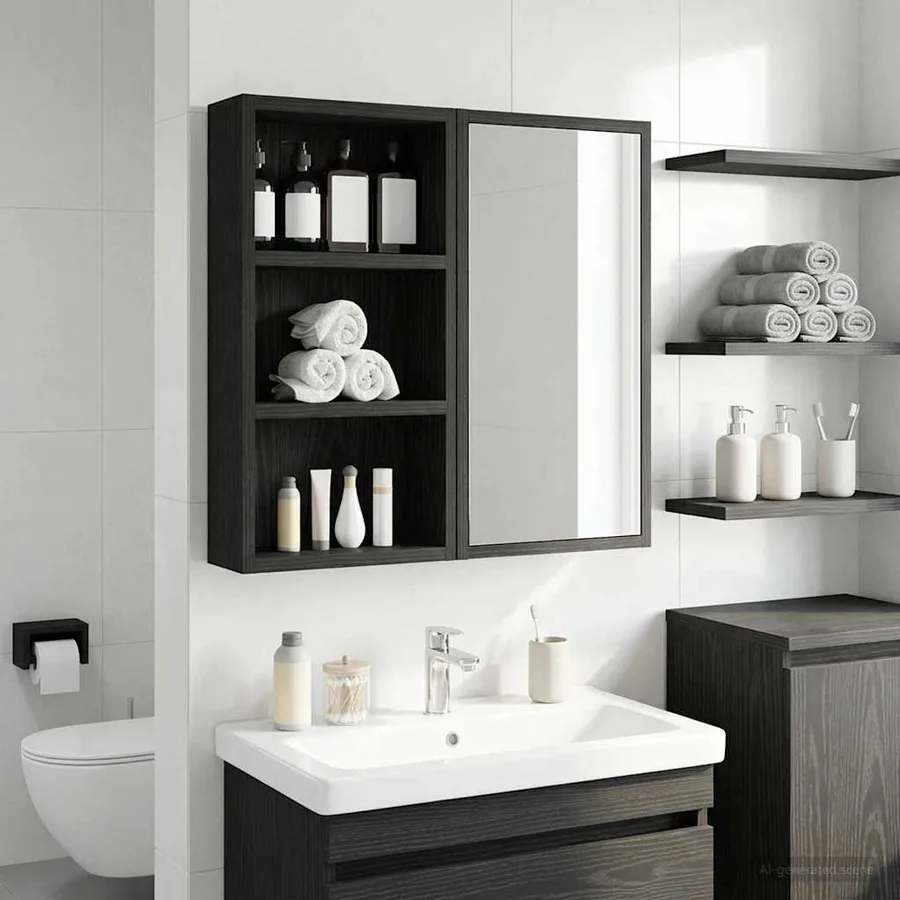 Armoire murale de salle de bain Chêne Noir 30 x 10 x 50 cm - 4
