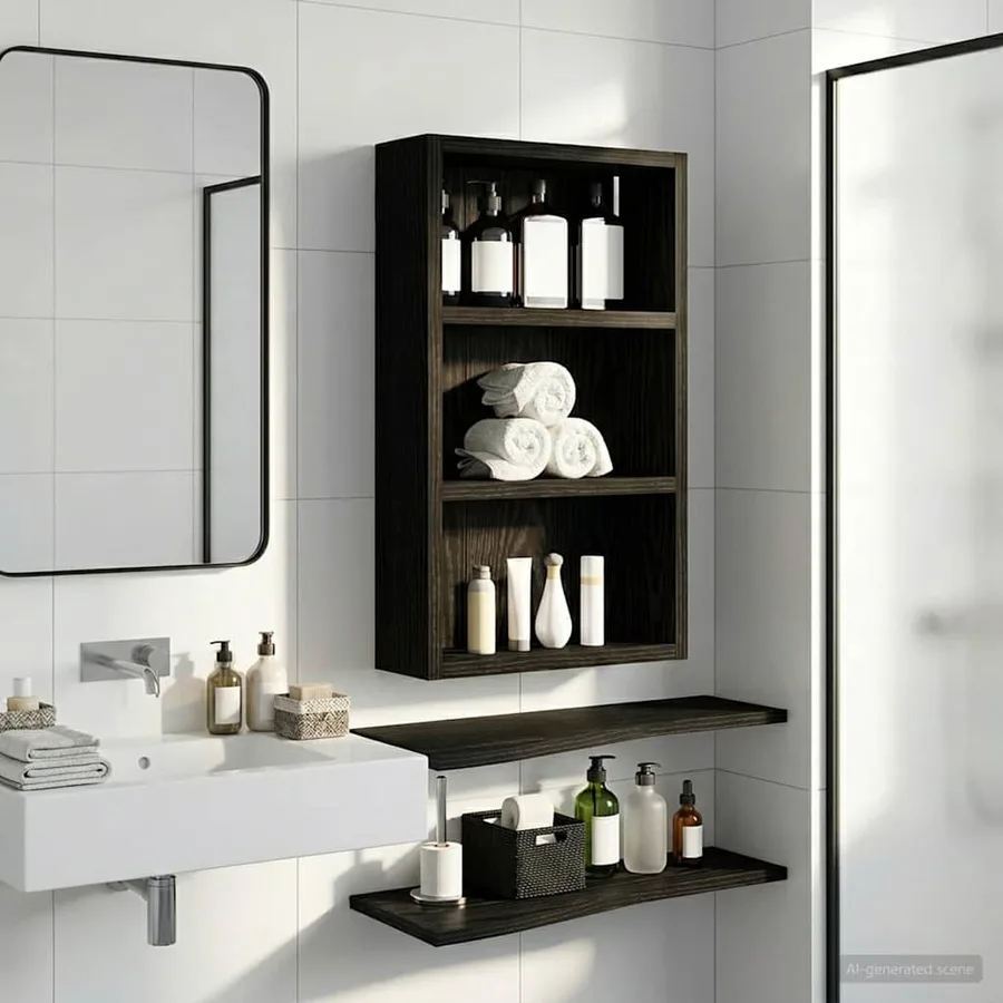 Armoire murale de salle de bain Chêne Noir 30 x 10 x 50 cm - 5