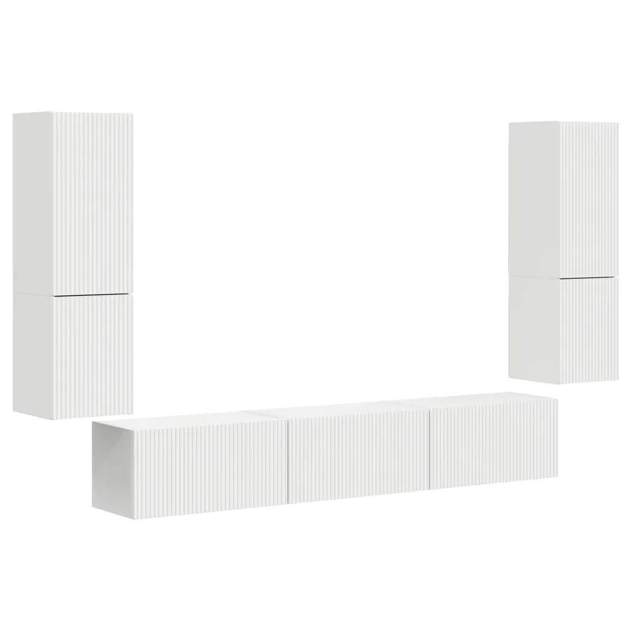 Ensemble meuble TV Montage mural 4 pcs Blanc Bois d'ingénierie - 2
