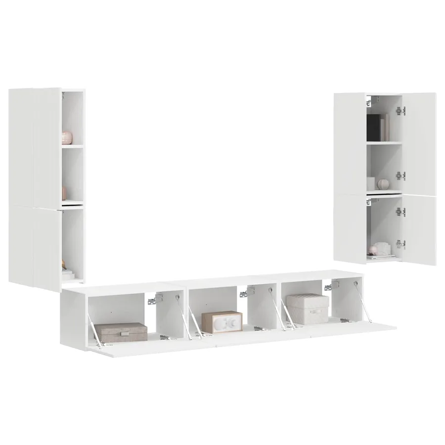 Ensemble meuble TV Montage mural 4 pcs Blanc Bois d'ingénierie - 3