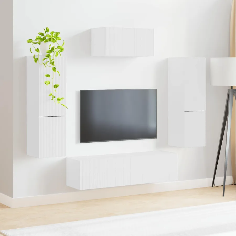 Ensemble meuble TV Montage mural 4 pcs Blanc Bois d'ingénierie - 4