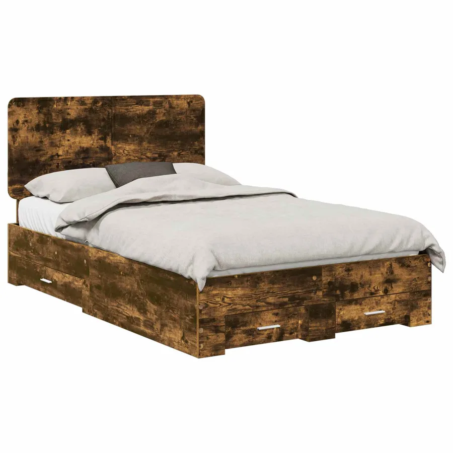 Cadre de lit Chêne fumé 135 x 190 cm Bois d'ingénierie - 2
